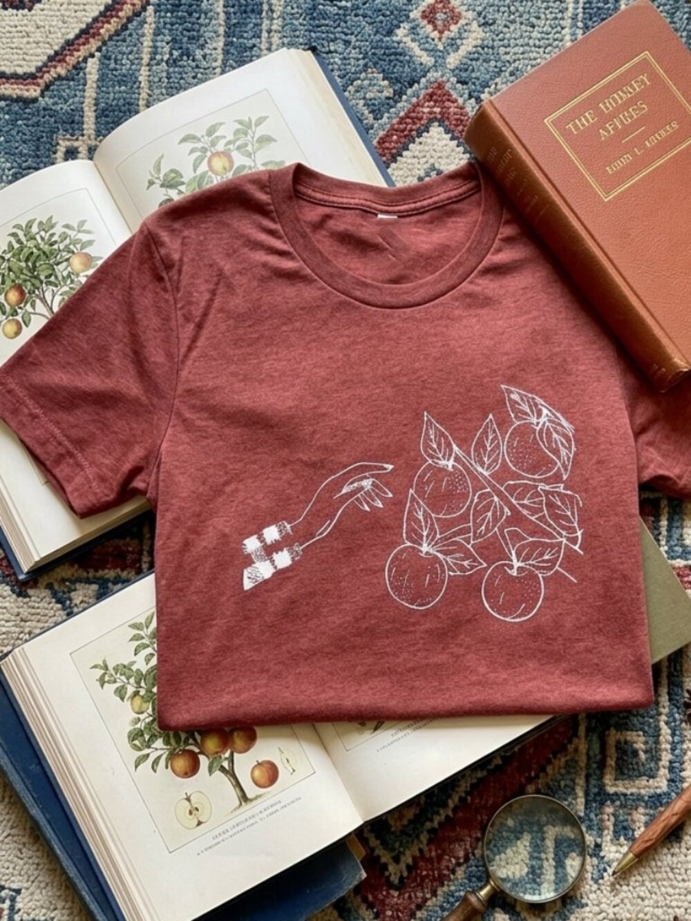 Hand-Printed Apple Tree T-Shirt | Nature Graphic Tee | Fruit Shirt